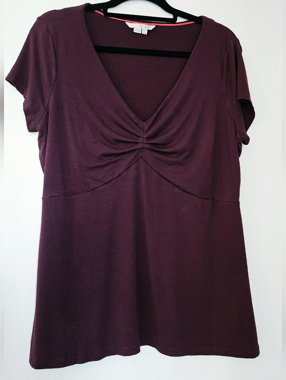 Boden Plum Gathered Front Cap Sleeve Tee, Like New, XL, 16-18
